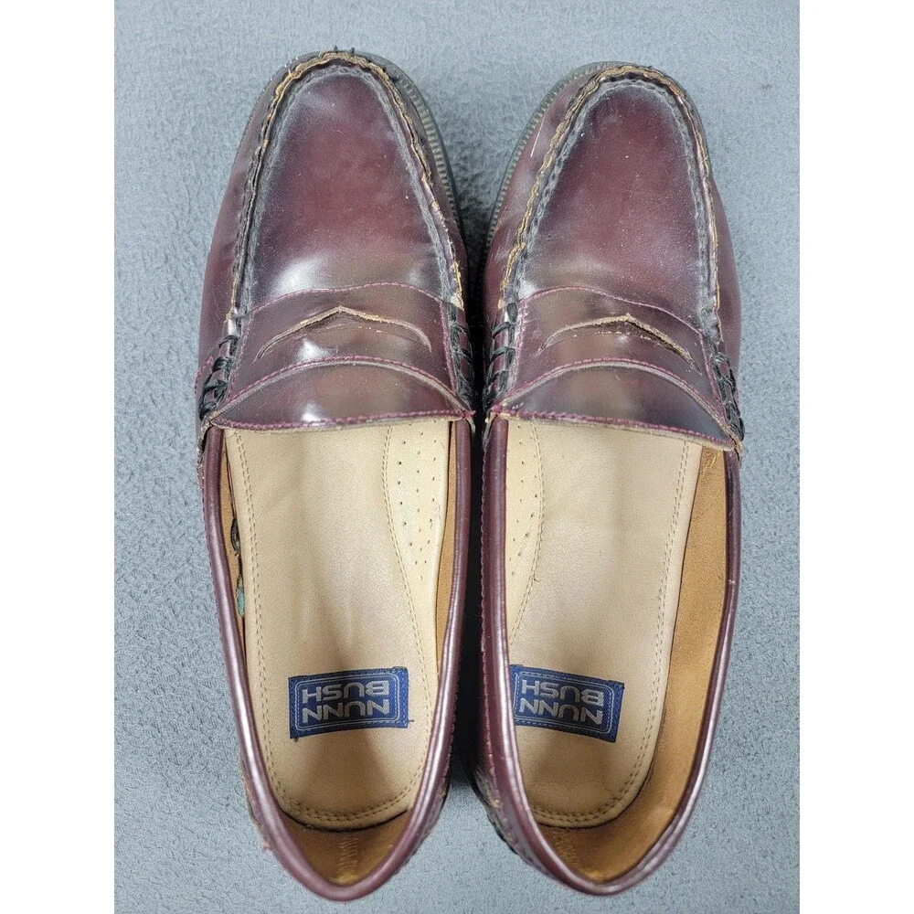 Nunn Bush Shoes Mens Size 9.5‎ Burgundy Leather Loafers Slip On Comfort Casual